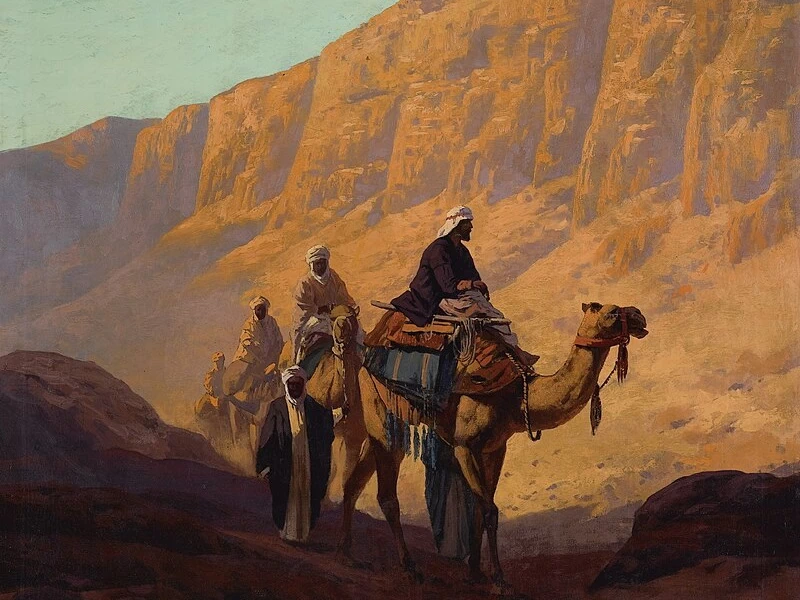 1860-Rudolf Hellgrewe - Una carovana attraversa un wadi